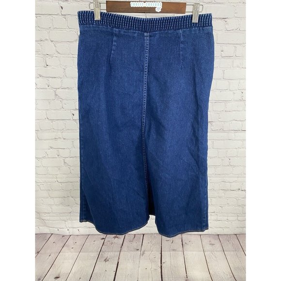 VTG Kemington Express Magic Fit Dark Wash Elastic Waist Long Blue Jean Skirt 12 - Picture 4 of 9